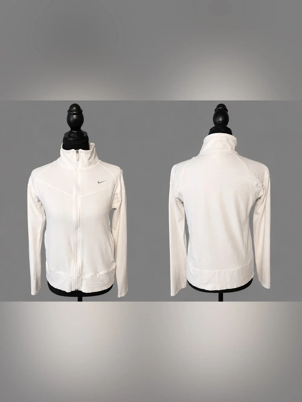 Nike Women’s Medium White Full-Zip Athletic Jacket Gray Swoosh